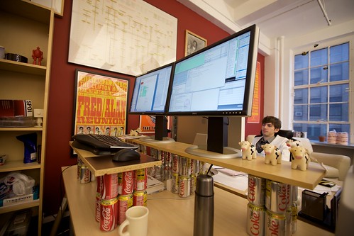 The Coke-can standing desk on its last day