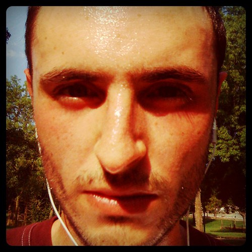 Drenched in sweat.